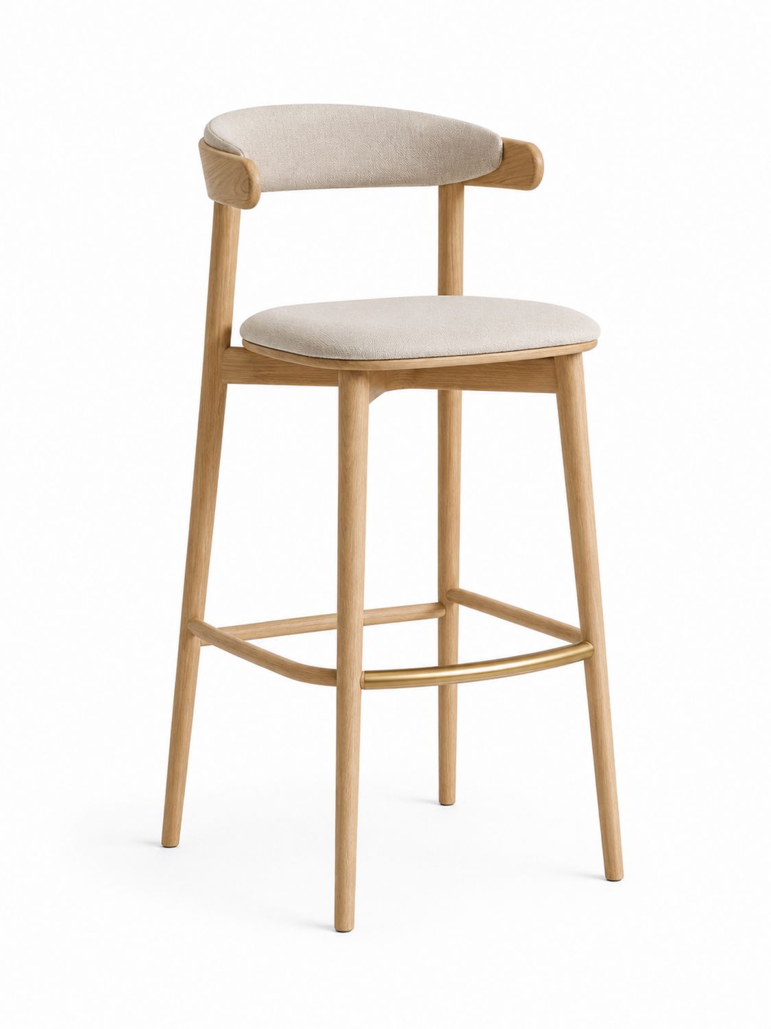 Taburete de roble y tela beige 90 cm