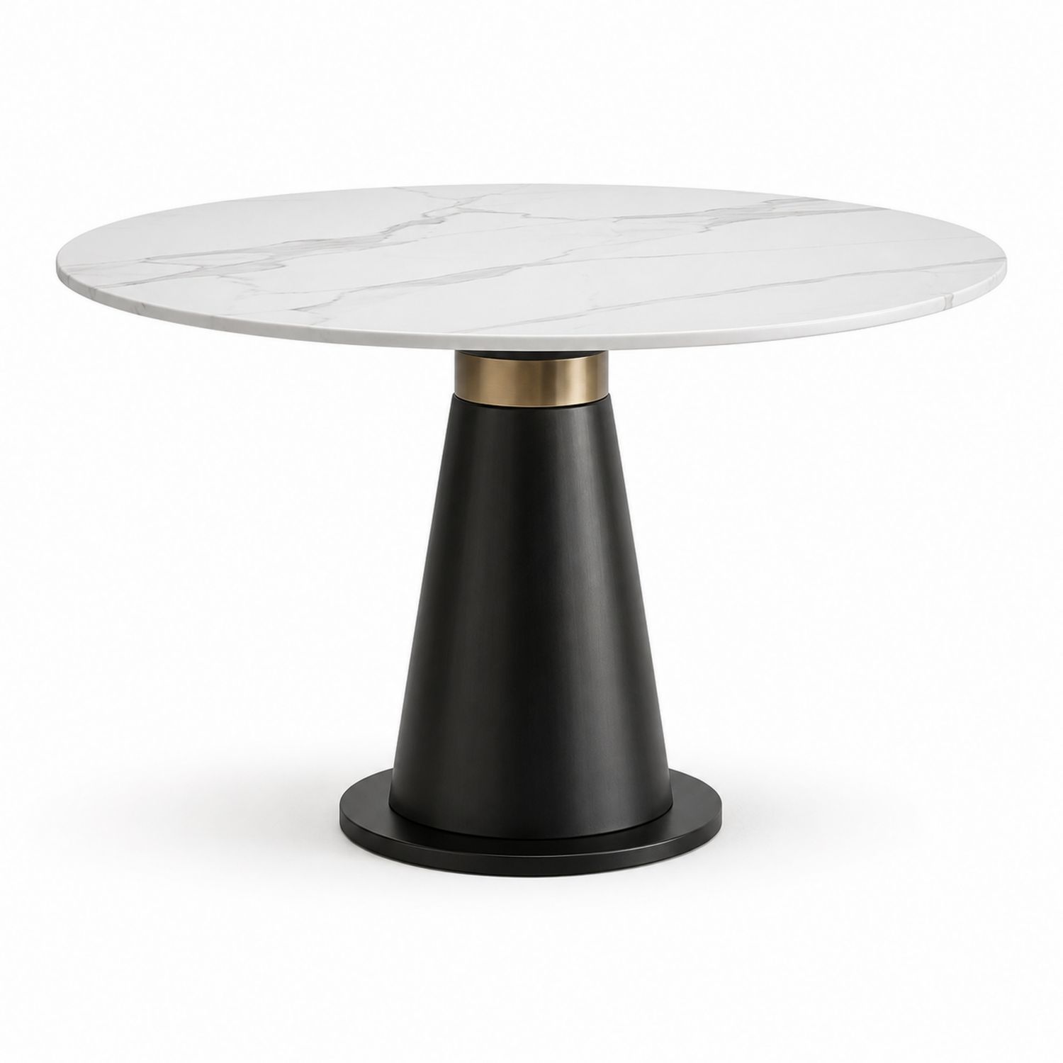 Mesa de comedor redonda de mármol y base de metal