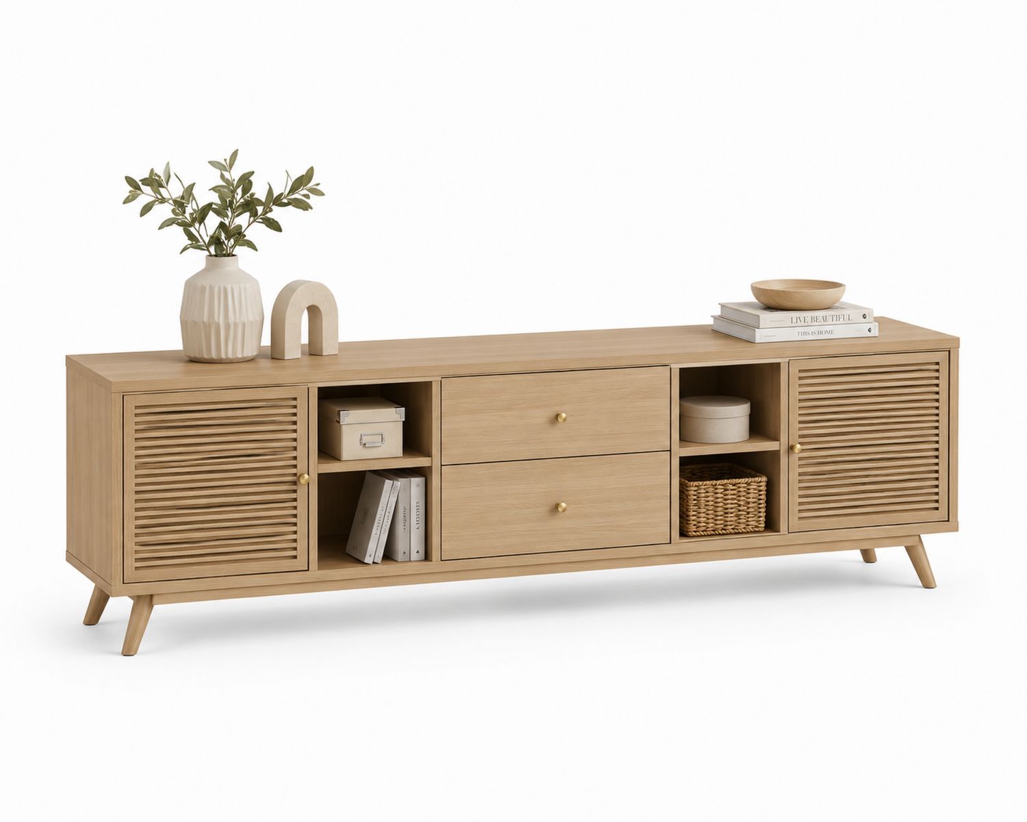 Mueble de TV de madera de roble 160x40x50 cm color Natural