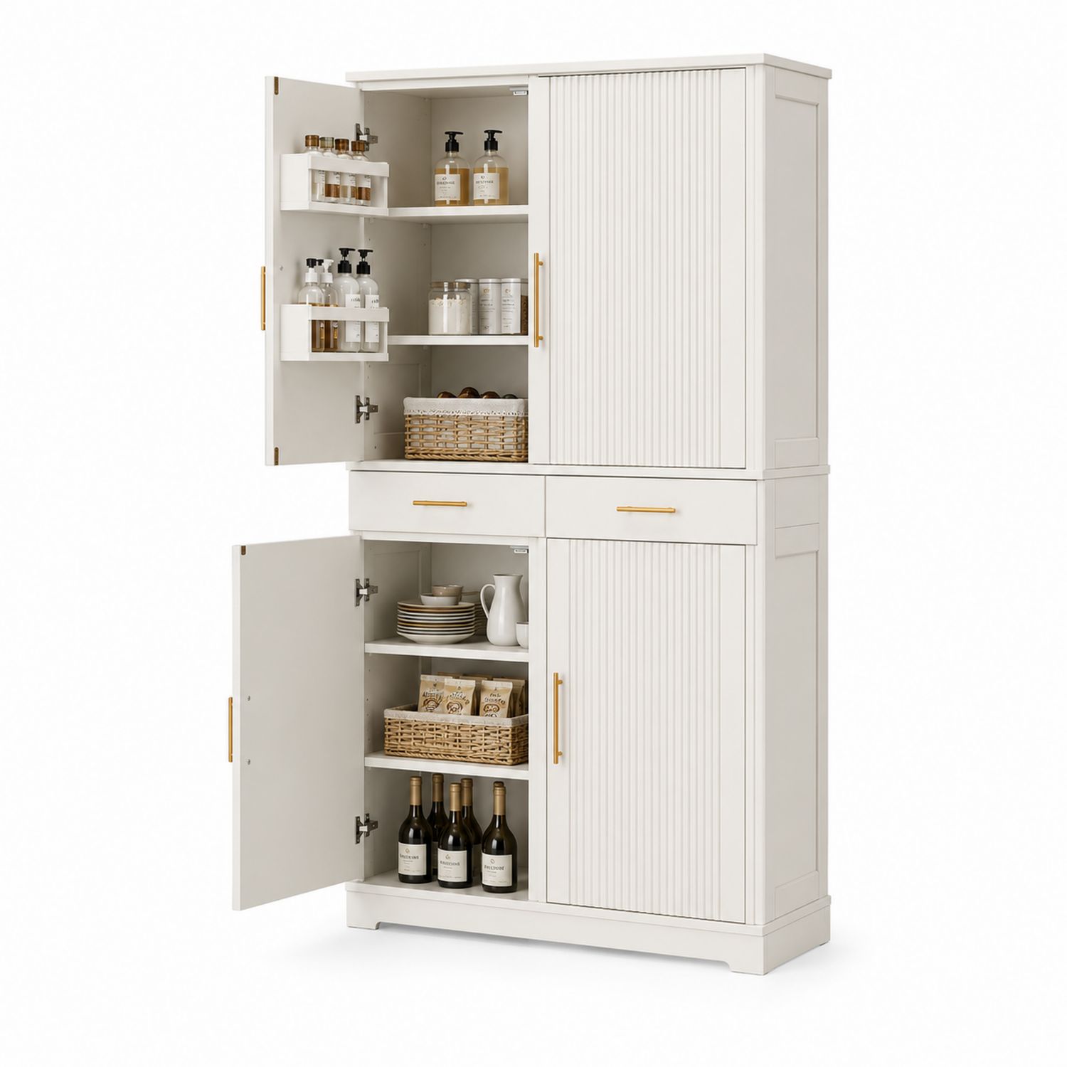 Aparador de Madera con Puertas y Estantes Interiores en Blanco 180x90x40 cm