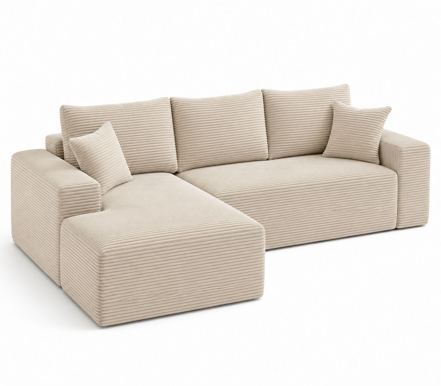 Sofá en forma de L con chaise longue izquierda de pana beige