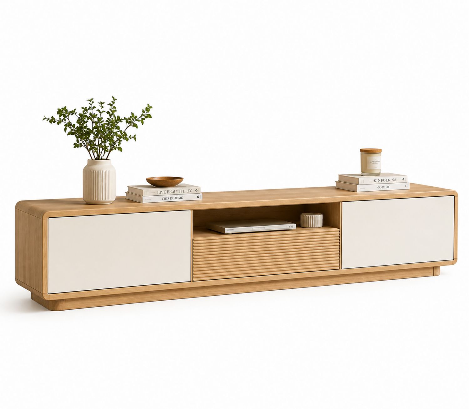 Mueble de TV de Madera Contrachapada 150x40x45cm Roble y Blanco