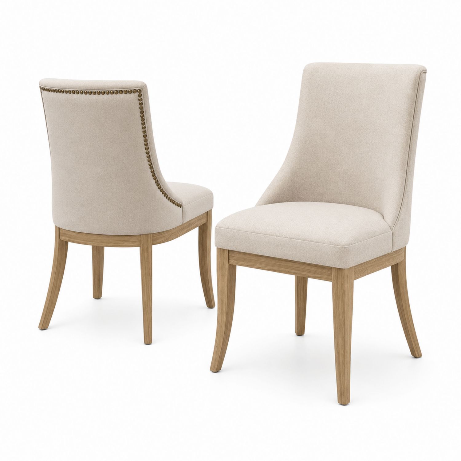 Sillas de Tela Beige y Madera de Roble, Juego de 2