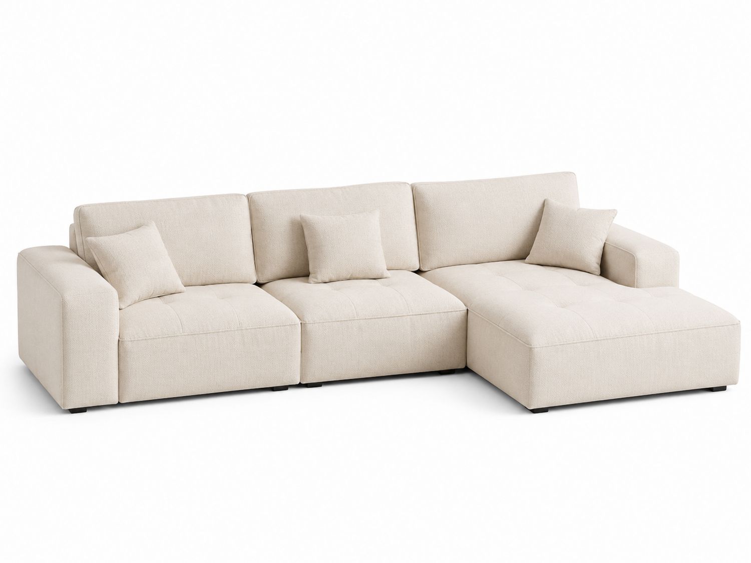Sofá chaise longue de poliéster beige con cojines