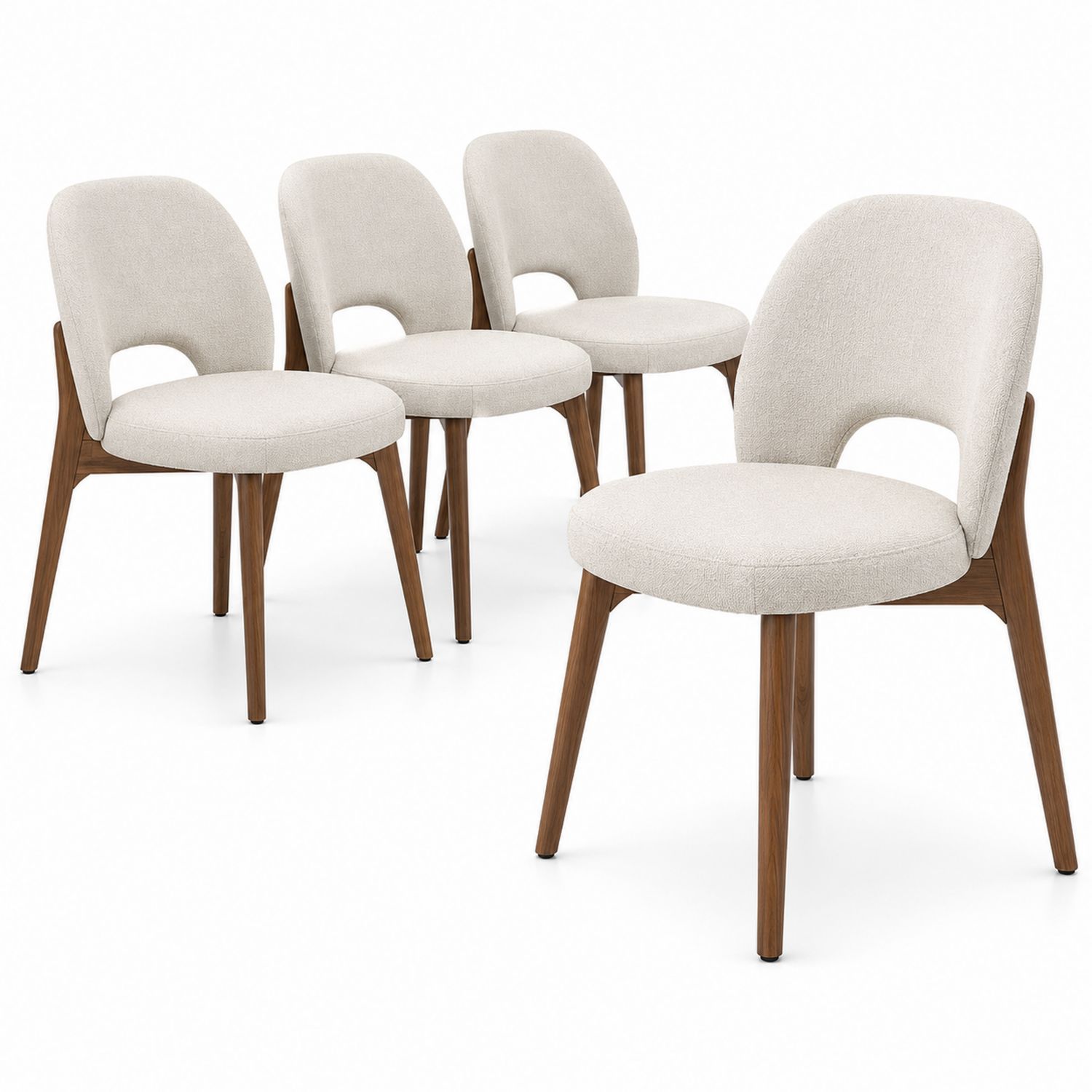 Conjunto de 4 sillas de comedor con tela beige y patas de madera