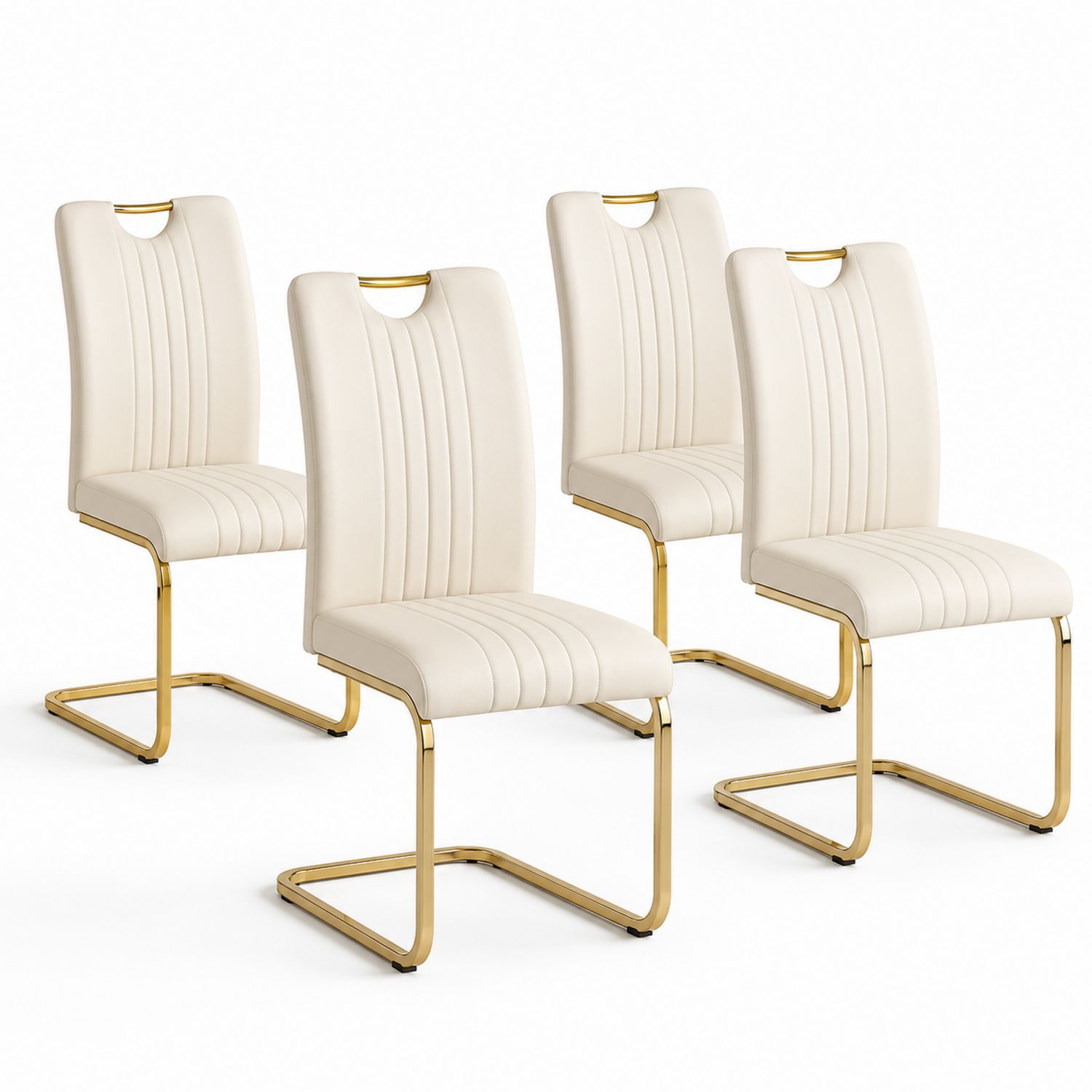 Juego de 4 sillas de comedor de metal y PU crema