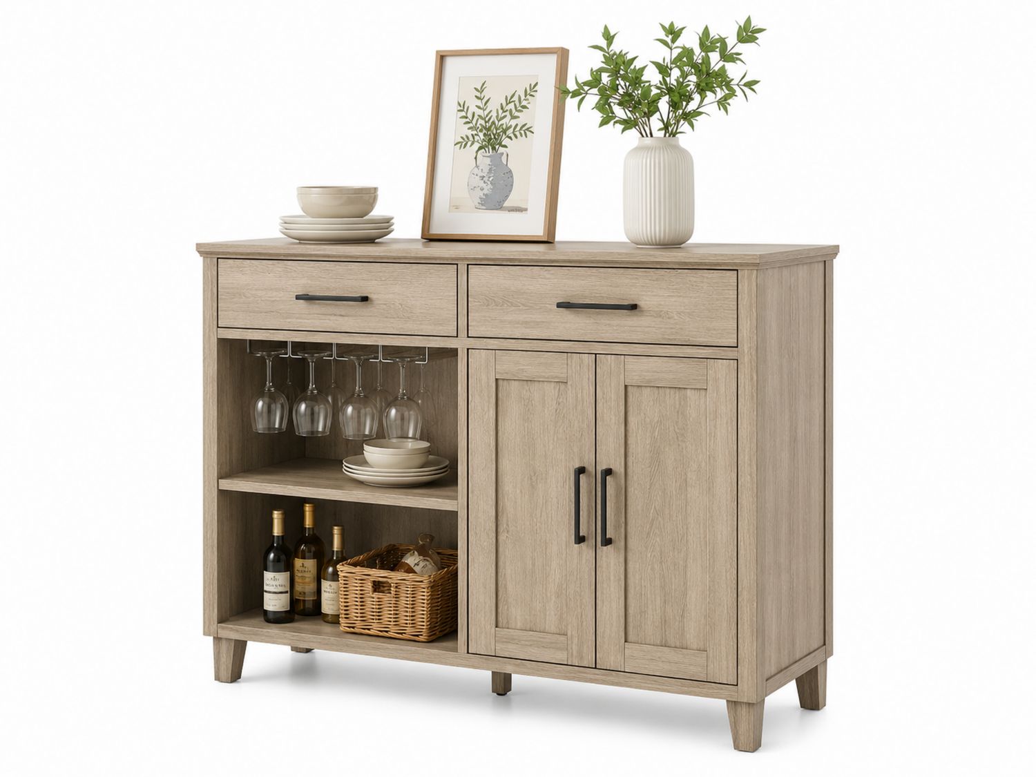 Aparador de madera con 2 puertas y 2 cajones, 120x40x90 cm, color Roble