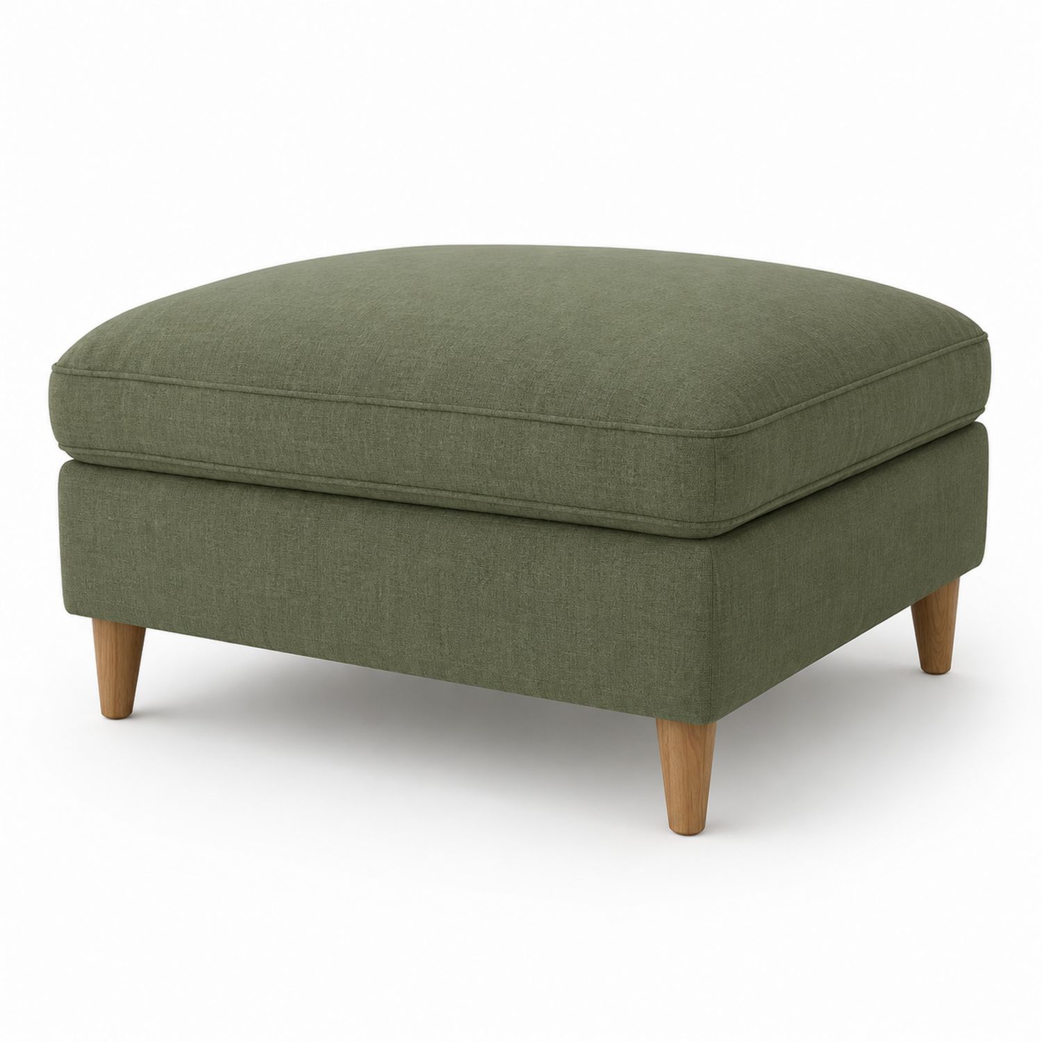 Puf de lino verde con patas de madera