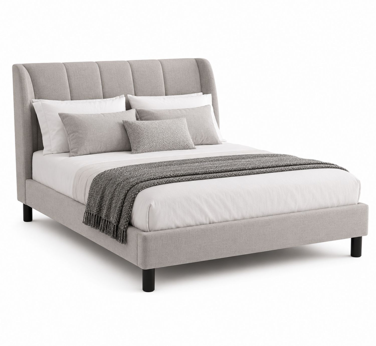 Cama de Tela Gris con Cabecero Acolchado