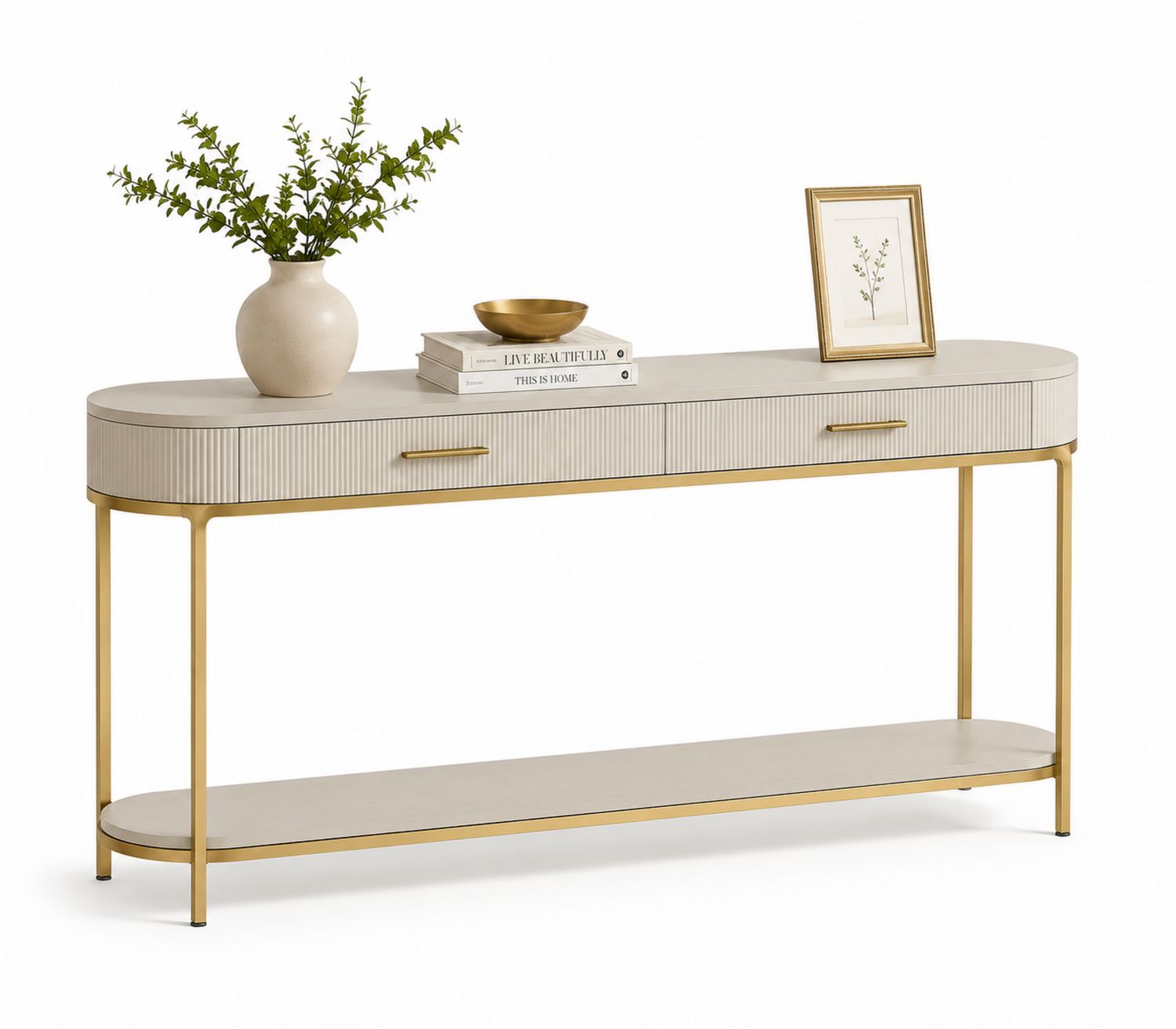 Consola de Madera y Metal 120cm Beige/Dorado