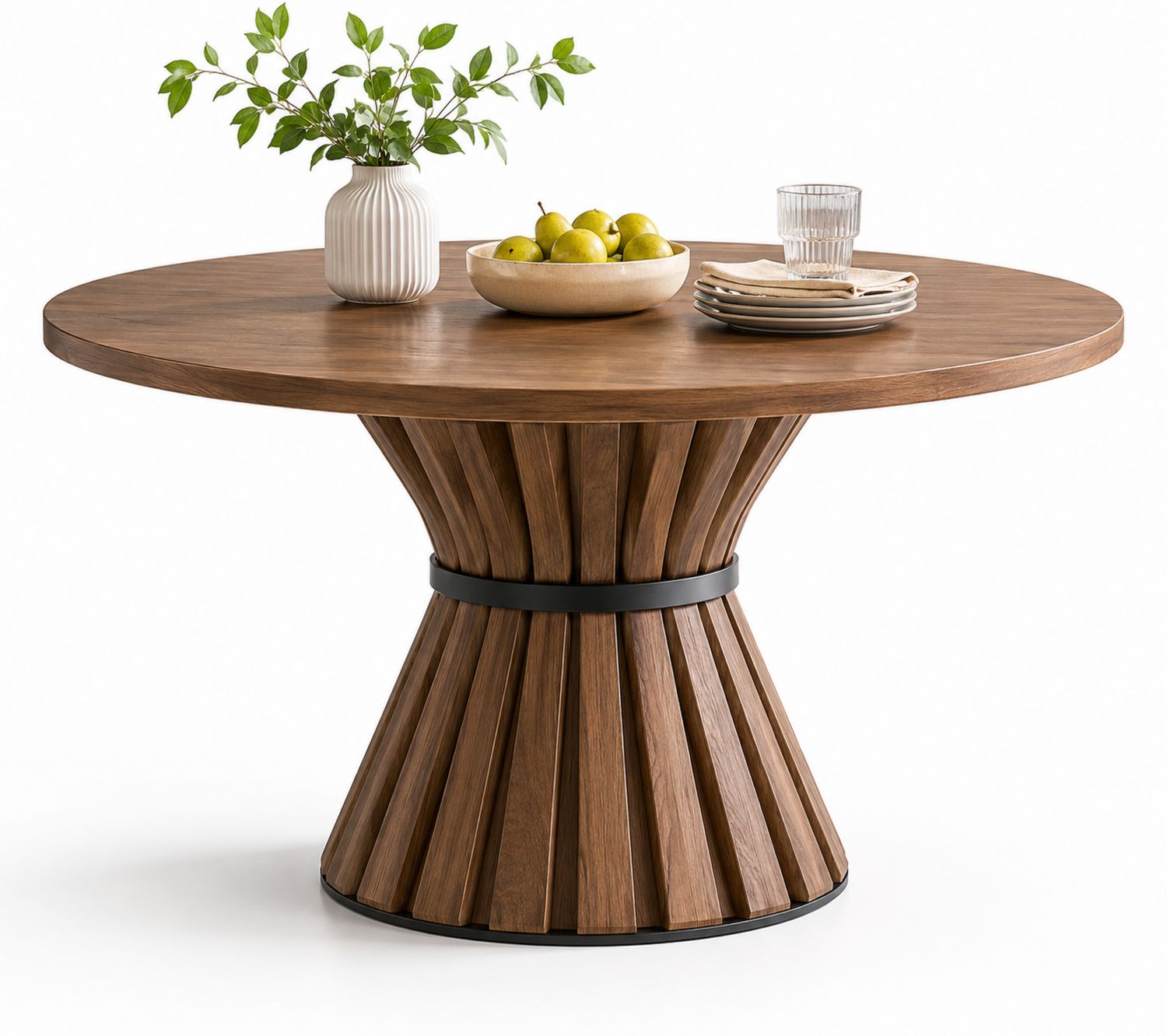 Mesa de comedor redonda de madera y metal Marrón