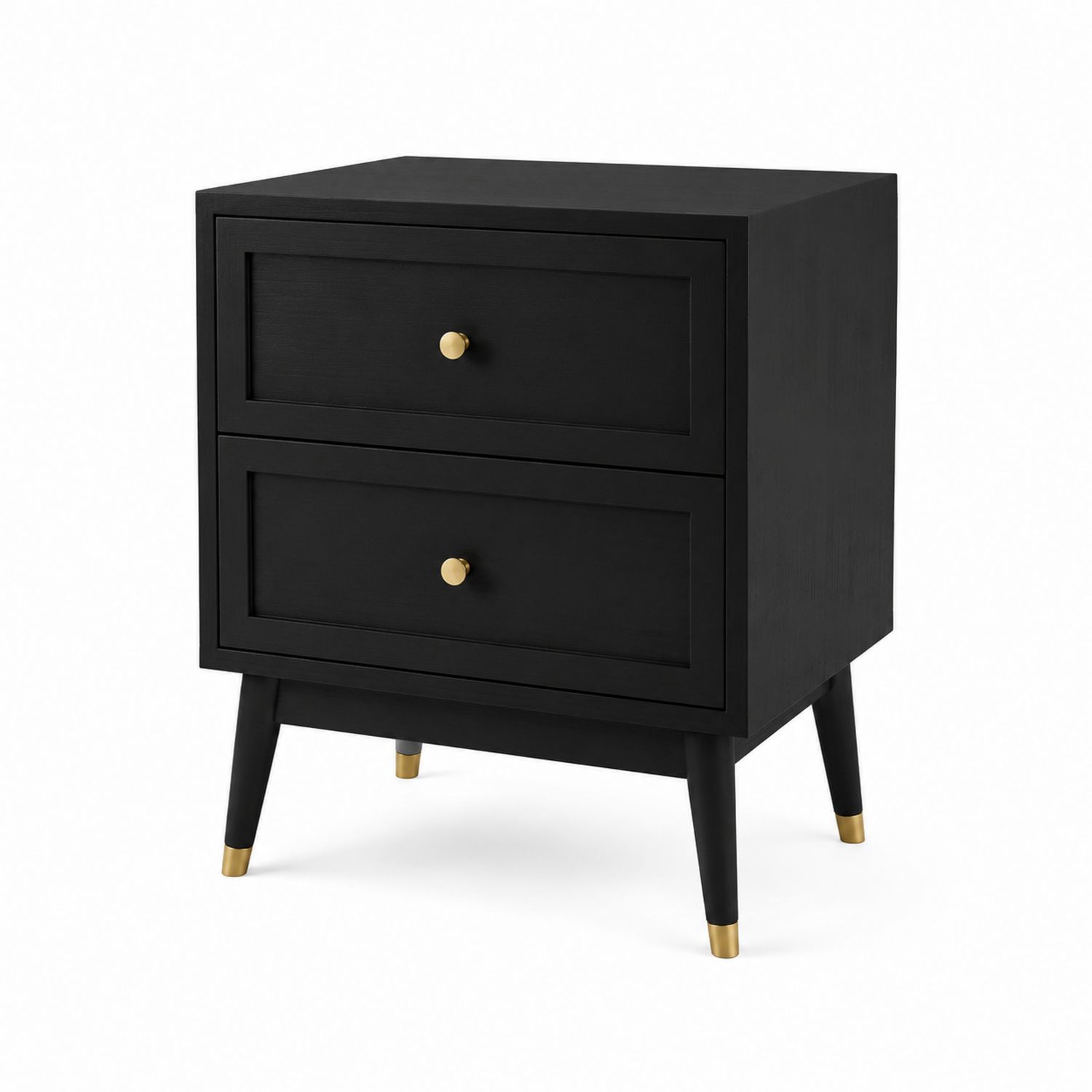 Mesita de noche de madera con detalles dorados