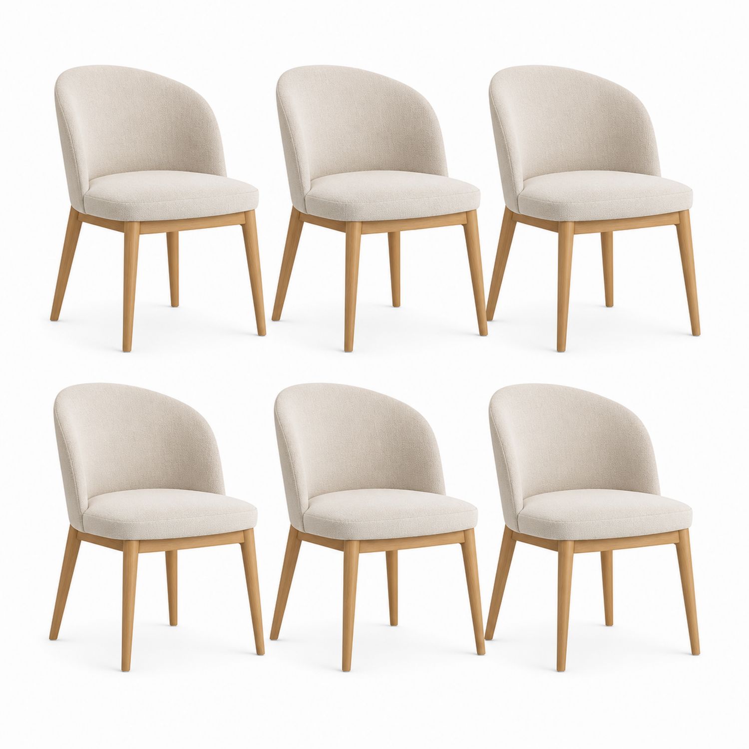 Juego de 6 sillas de comedor de tela beige y madera