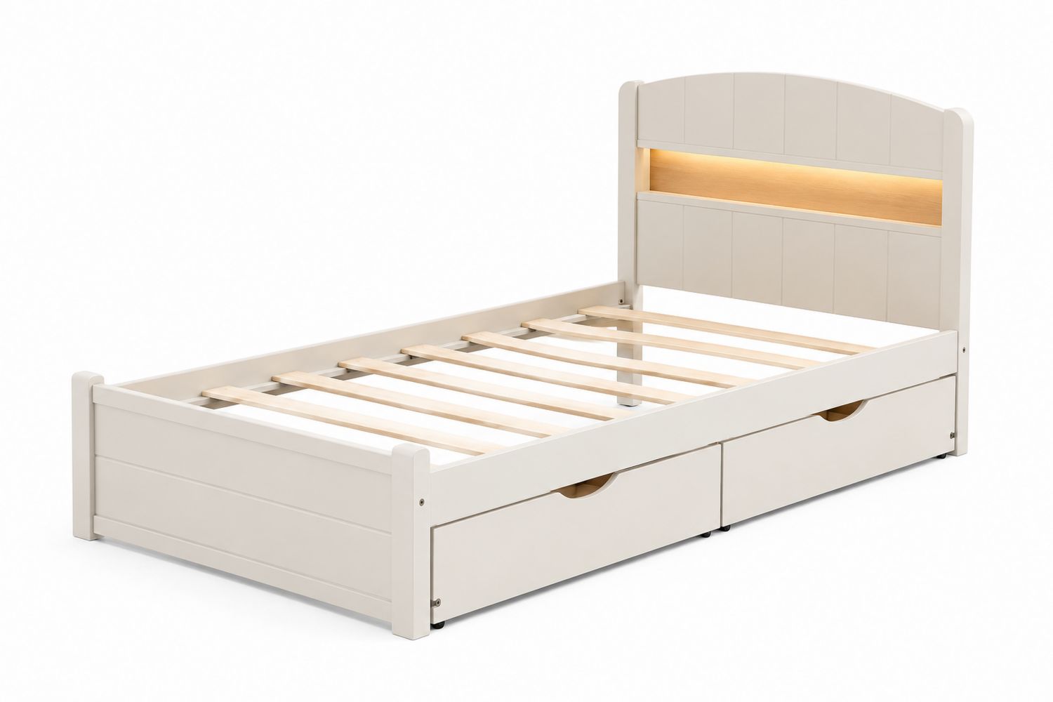 Cama individual de madera con cajones y luz LED