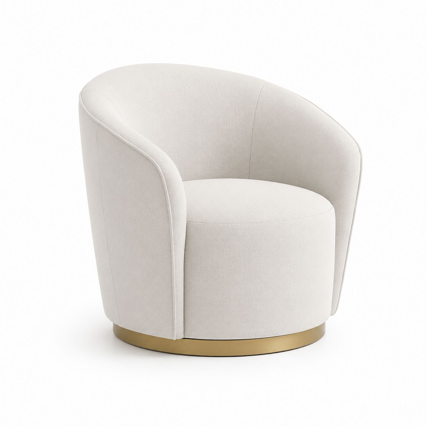 Silla giratoria de tela beige con base metálica dorada