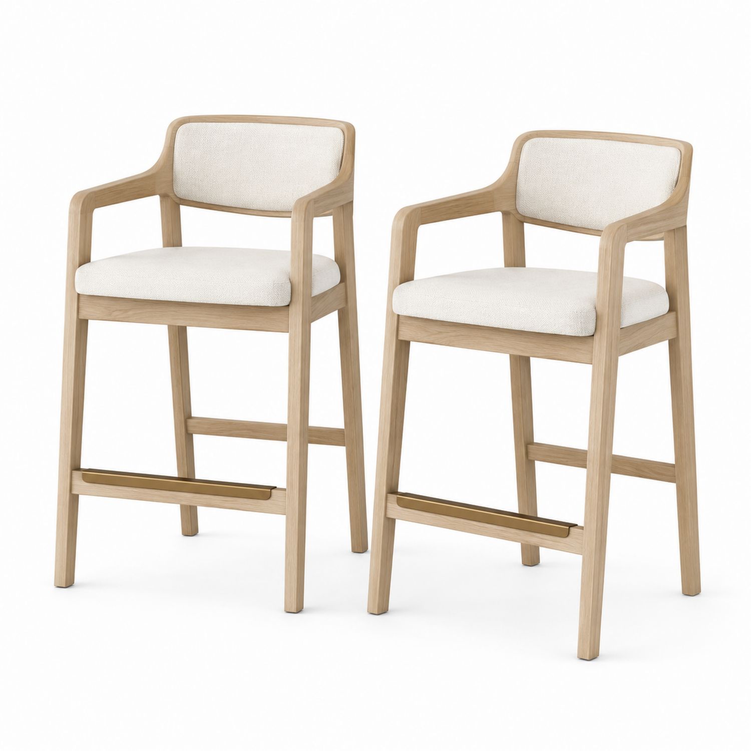 Set de taburetes de madera y tela poliéster beige