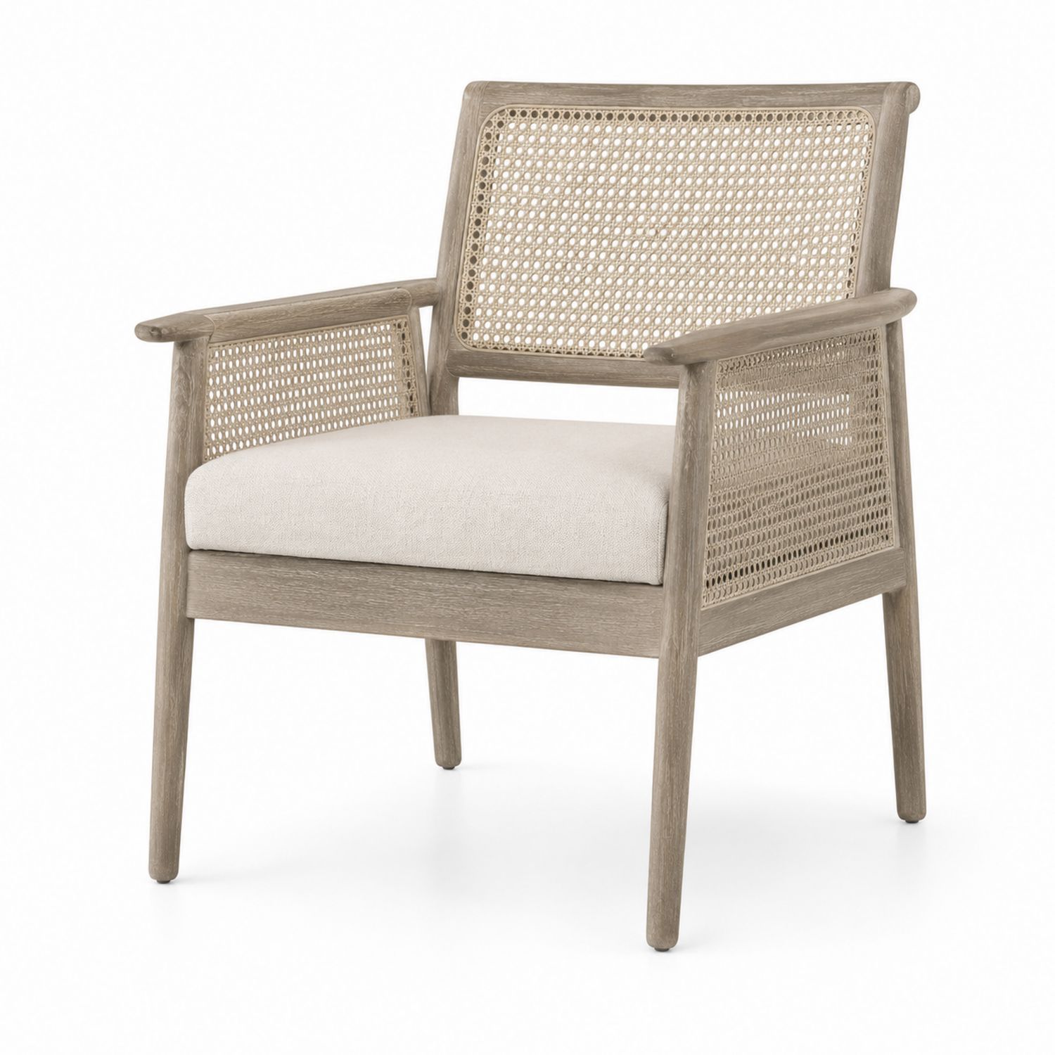 Silla de madera con ratán y asiento de lino beige