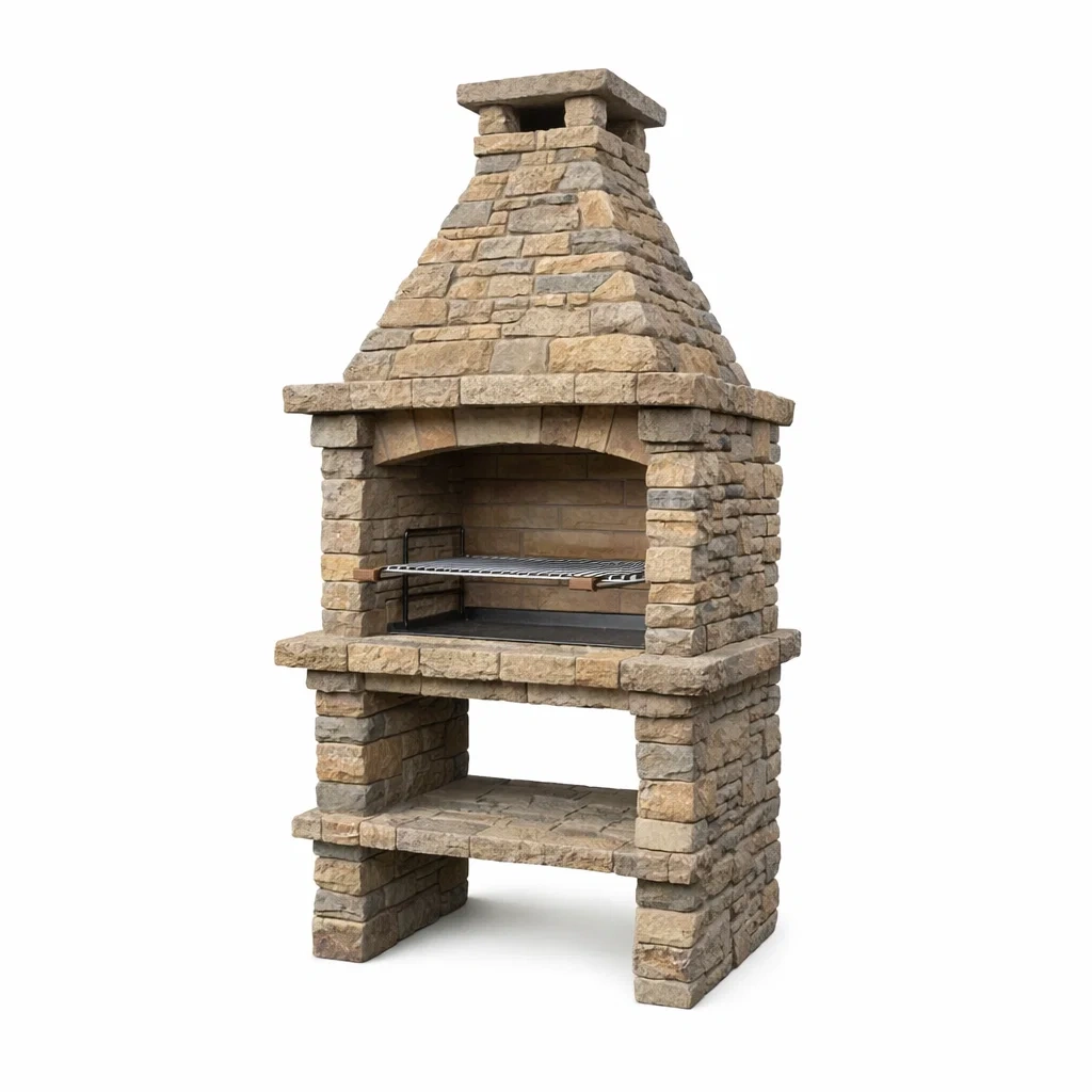 Barbecue in Pietra Naturale Beige per Esterni con Griglia Regolabile-DREAMCOMFORTNOOK