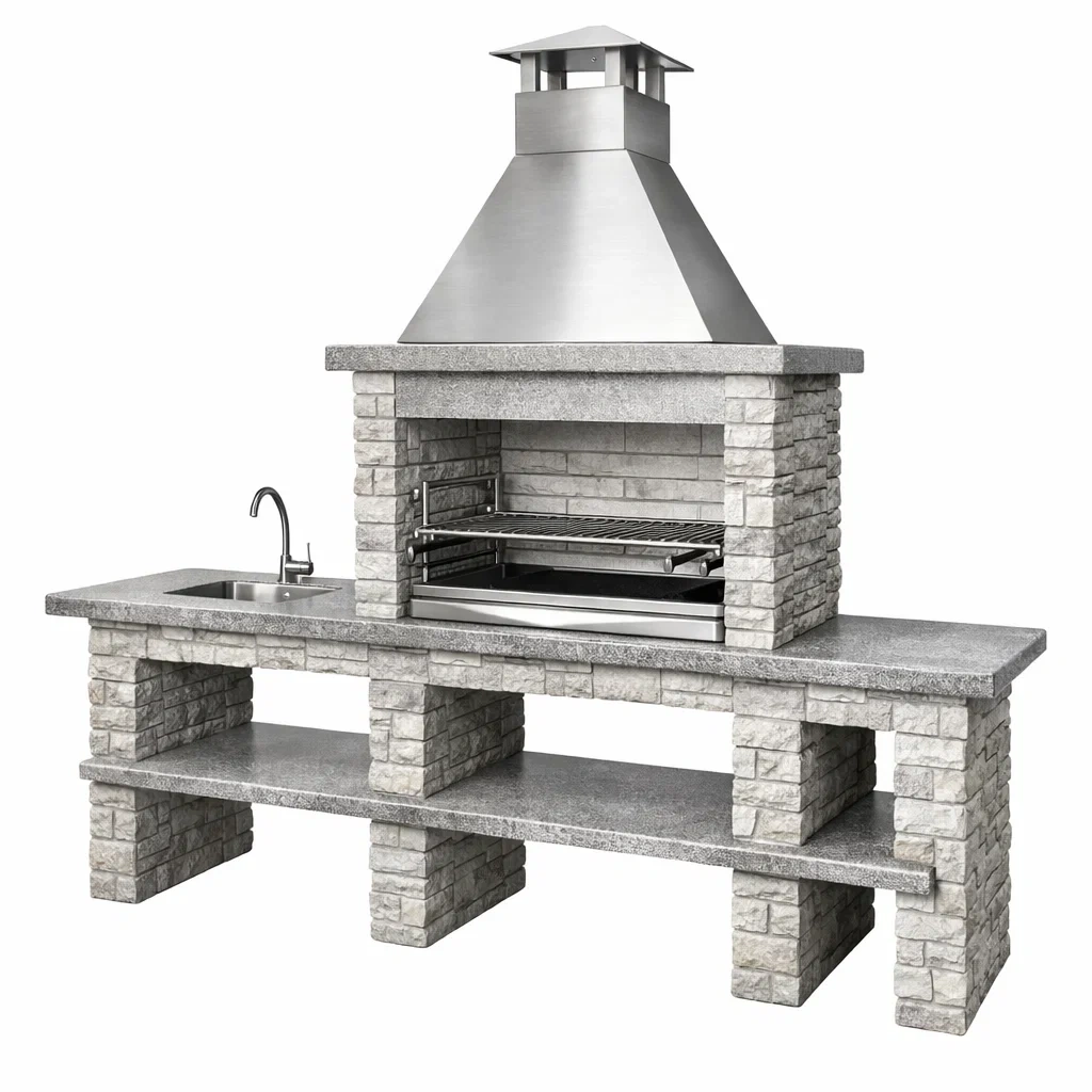 Barbecue in pietra con acciaio inox e lavello-DREAMCOMFORTNOOK