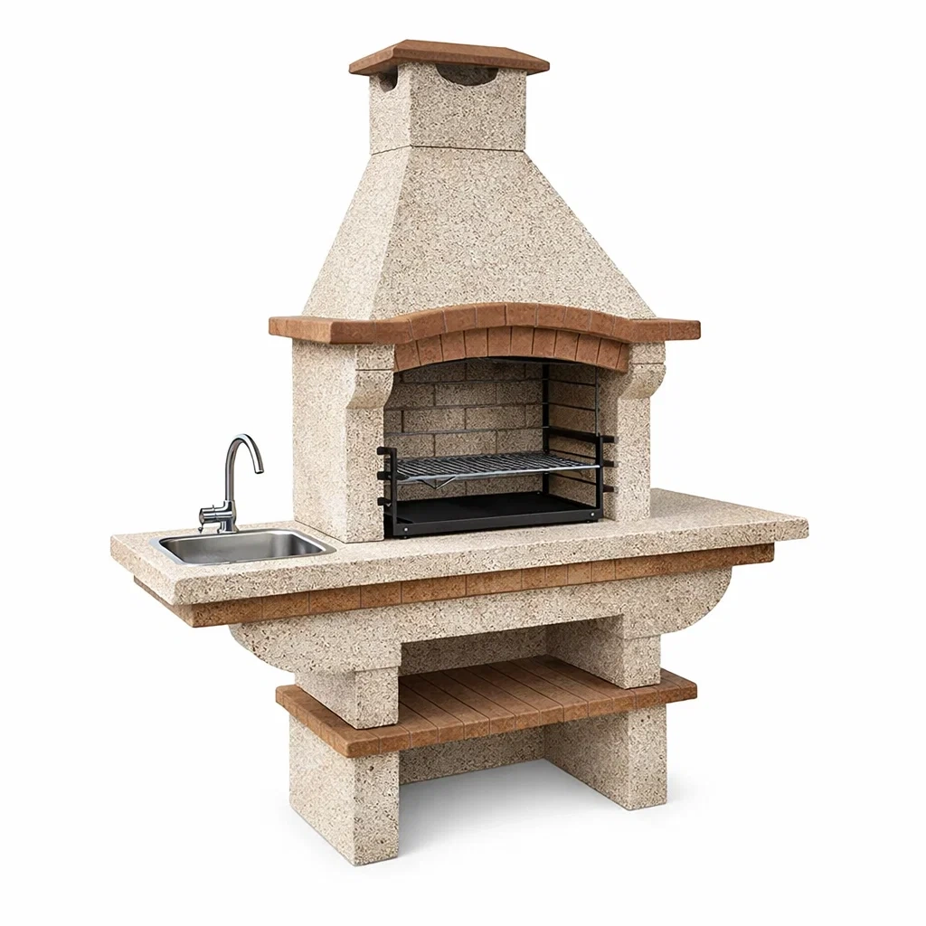 Barbecue in Cemento con Lavello e Griglia in Acciaio-DREAMCOMFORTNOOK