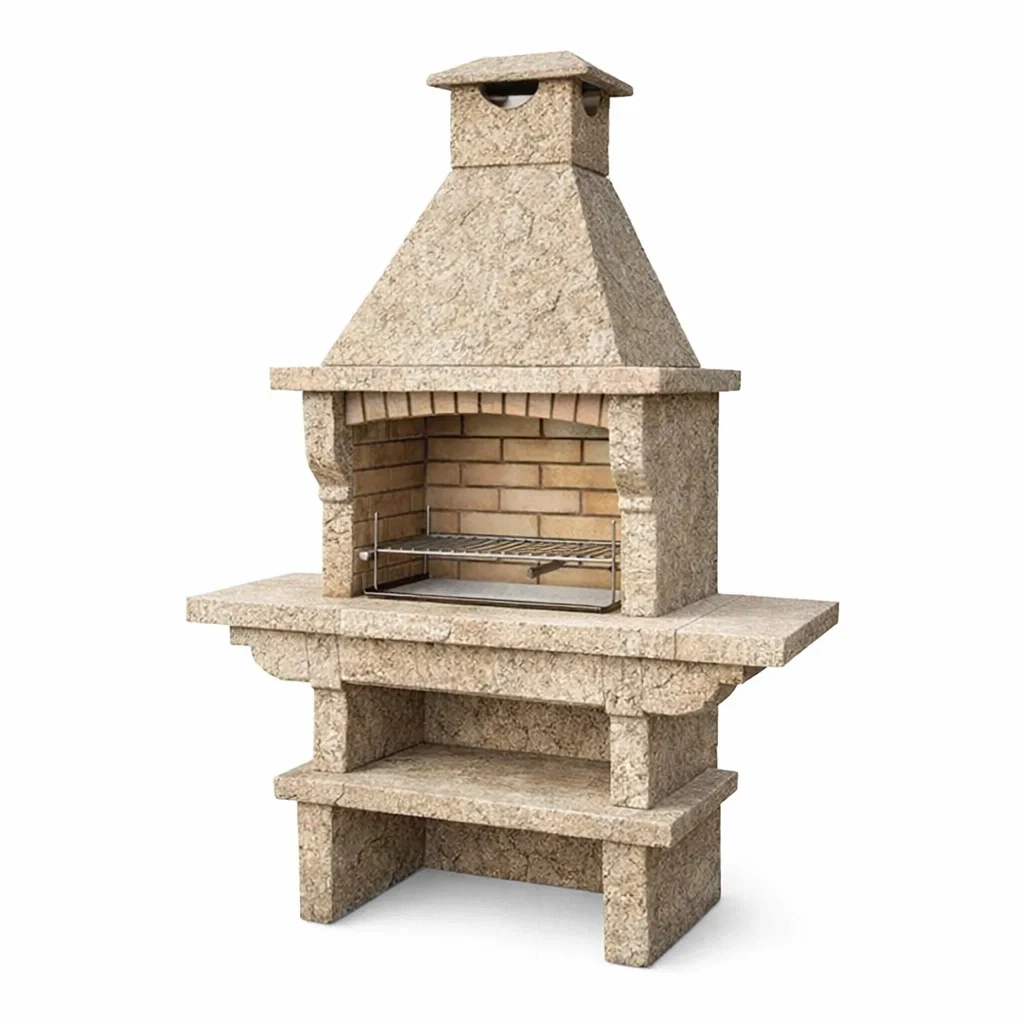 Barbecue da Giardino in Pietra con Griglia in Acciaio Inox 130x70x210 cm-DREAMCOMFORTNOOK