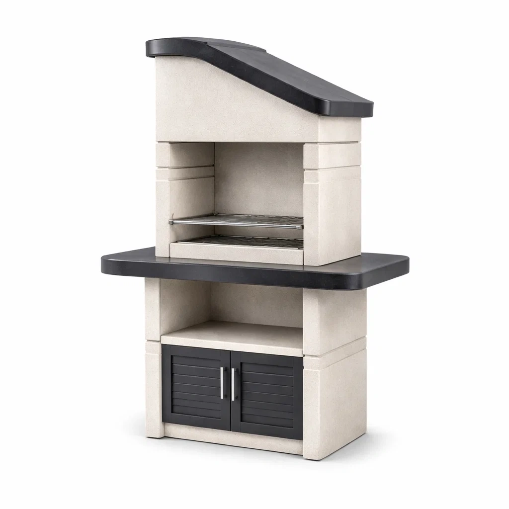 Barbecue in Cemento con Ripiani in Acciaio Grigio/Nero-DREAMCOMFORTNOOK