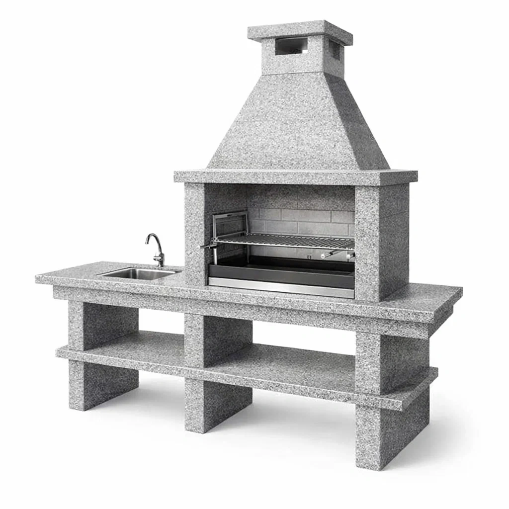 Barbecue in Pietra con Lavello e Camino Grigio-DREAMCOMFORTNOOK