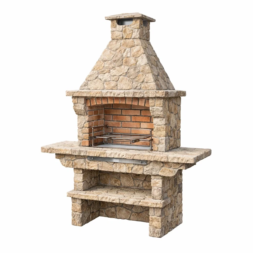 Barbecue in Pietra con Mattoni Refrattari e Griglia in Acciaio Inox-DREAMCOMFORTNOOK