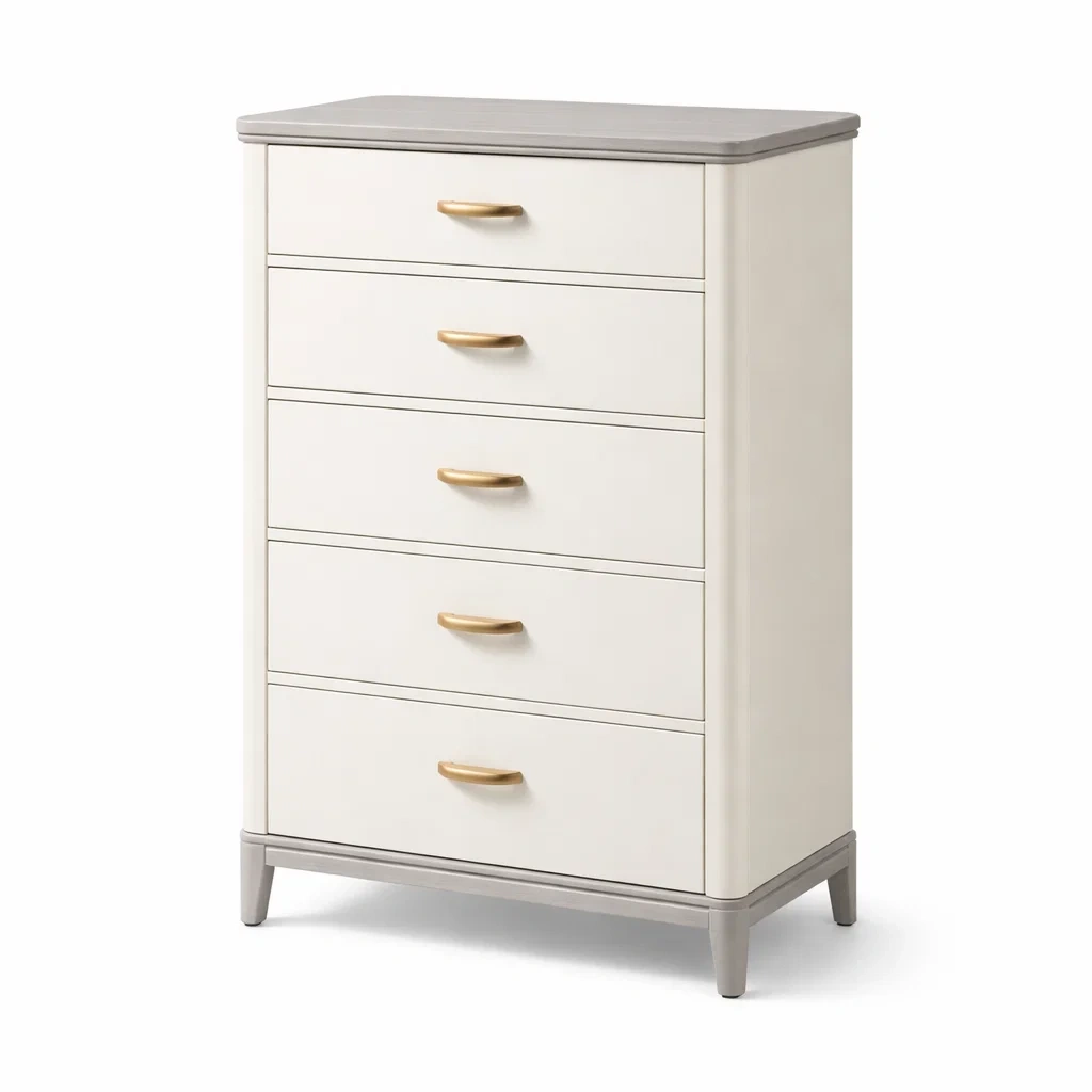 Cassettiera Alta in Legno con 5 Cassetti e Maniglie in Metallo Dorato-DREAMCOMFORTNOOK