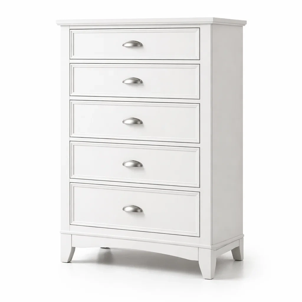 Cassettiera a 5 cassetti in legno verniciato bianco-DREAMCOMFORTNOOK