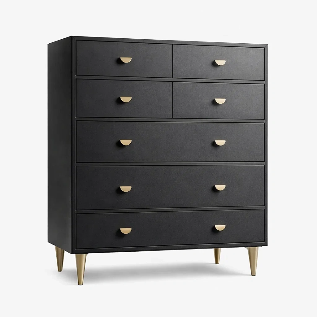 Cassettiera in Legno Nero con 7 Cassetti e Maniglie Dorate-DREAMCOMFORTNOOK