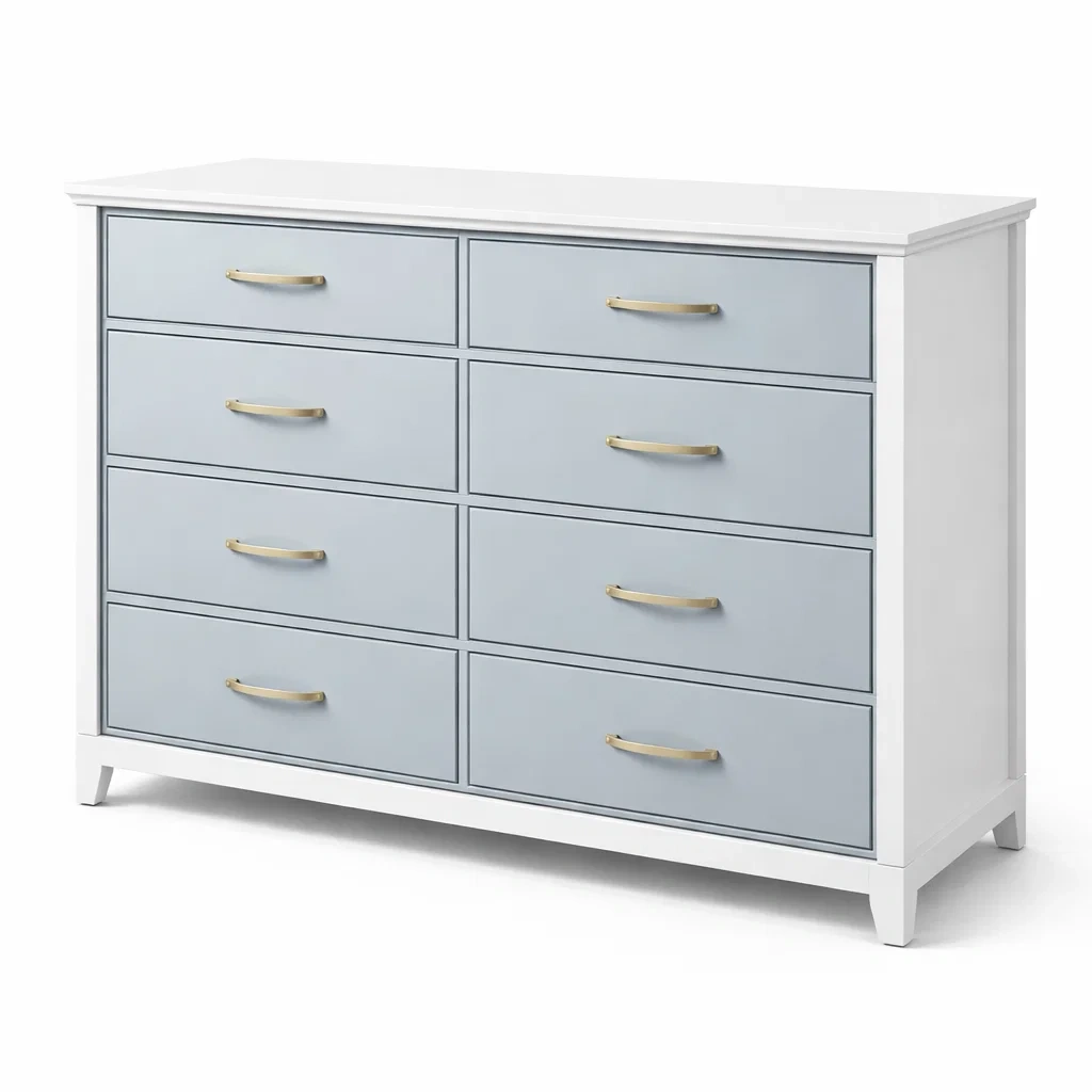 Cassettiera in Legno con 8 Cassetti Bianco e Azzurro-DREAMCOMFORTNOOK