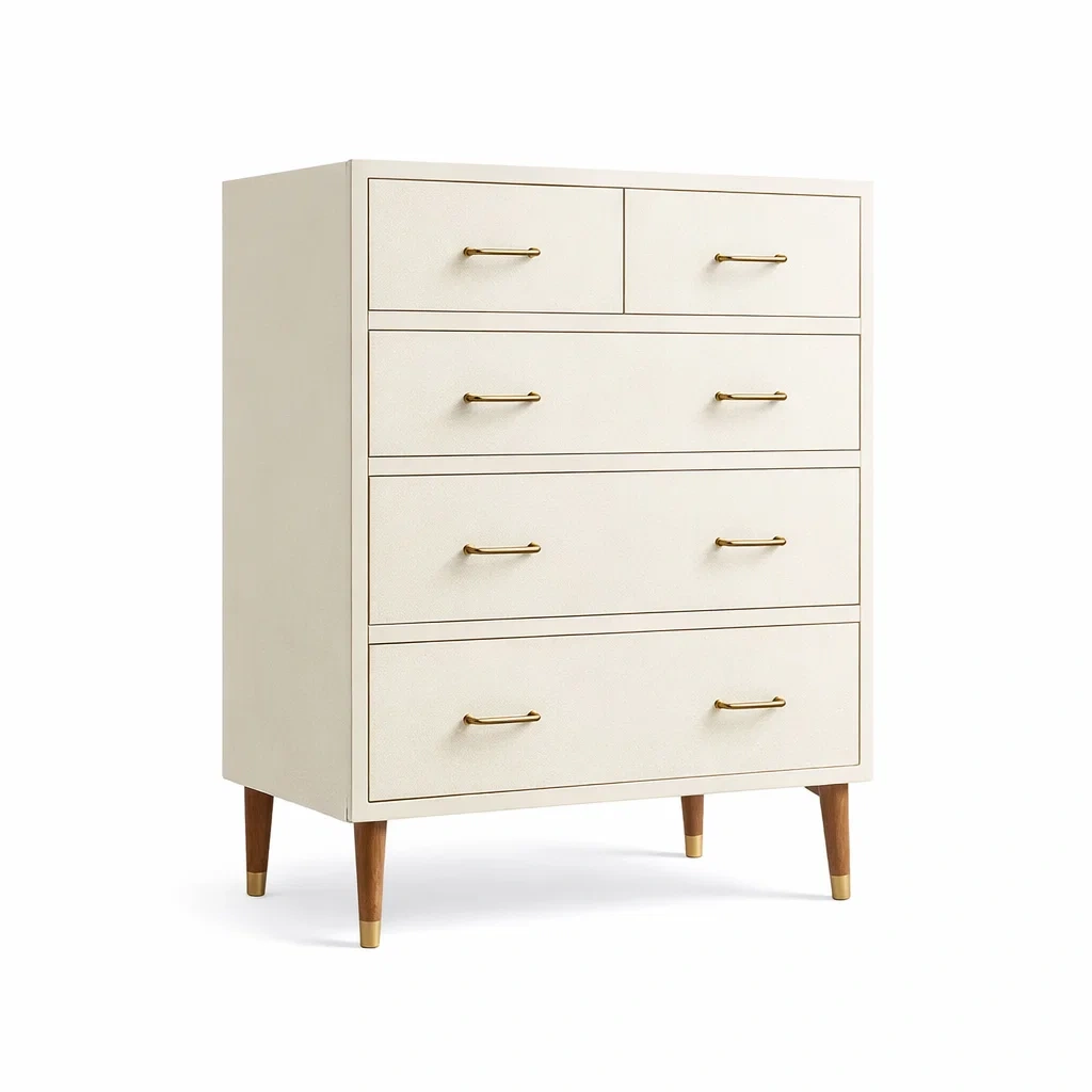 Cassettiera in Legno e Metallo con 5 Cassetti, Crema-DREAMCOMFORTNOOK