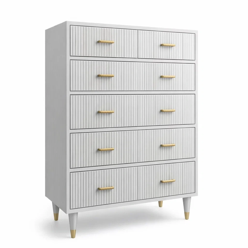 Cassettiera a 6 Cassetti MDF Bianco con Maniglie Dorate-DREAMCOMFORTNOOK