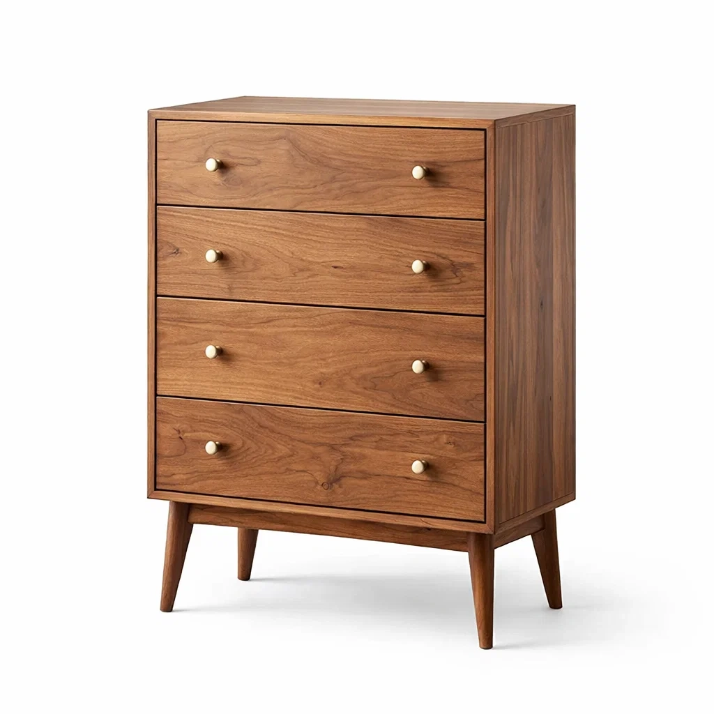 Cassettiera in Noce con 4 Cassetti e Maniglie Rotonde-DREAMCOMFORTNOOK