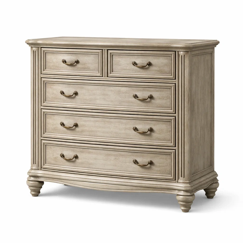 Cassettiera in Legno con 5 Cassetti Beige-DREAMCOMFORTNOOK