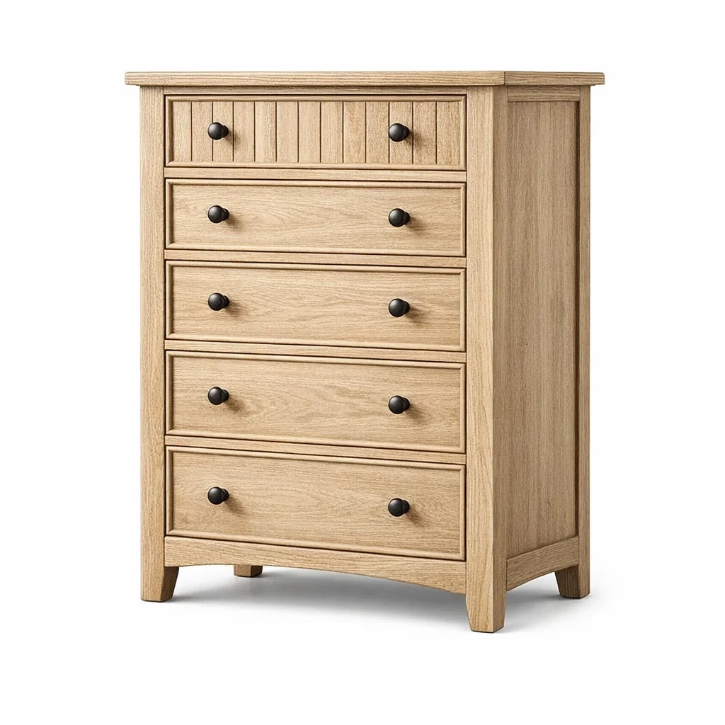 Cassettiera in Legno di Quercia con 5 Cassetti-DREAMCOMFORTNOOK