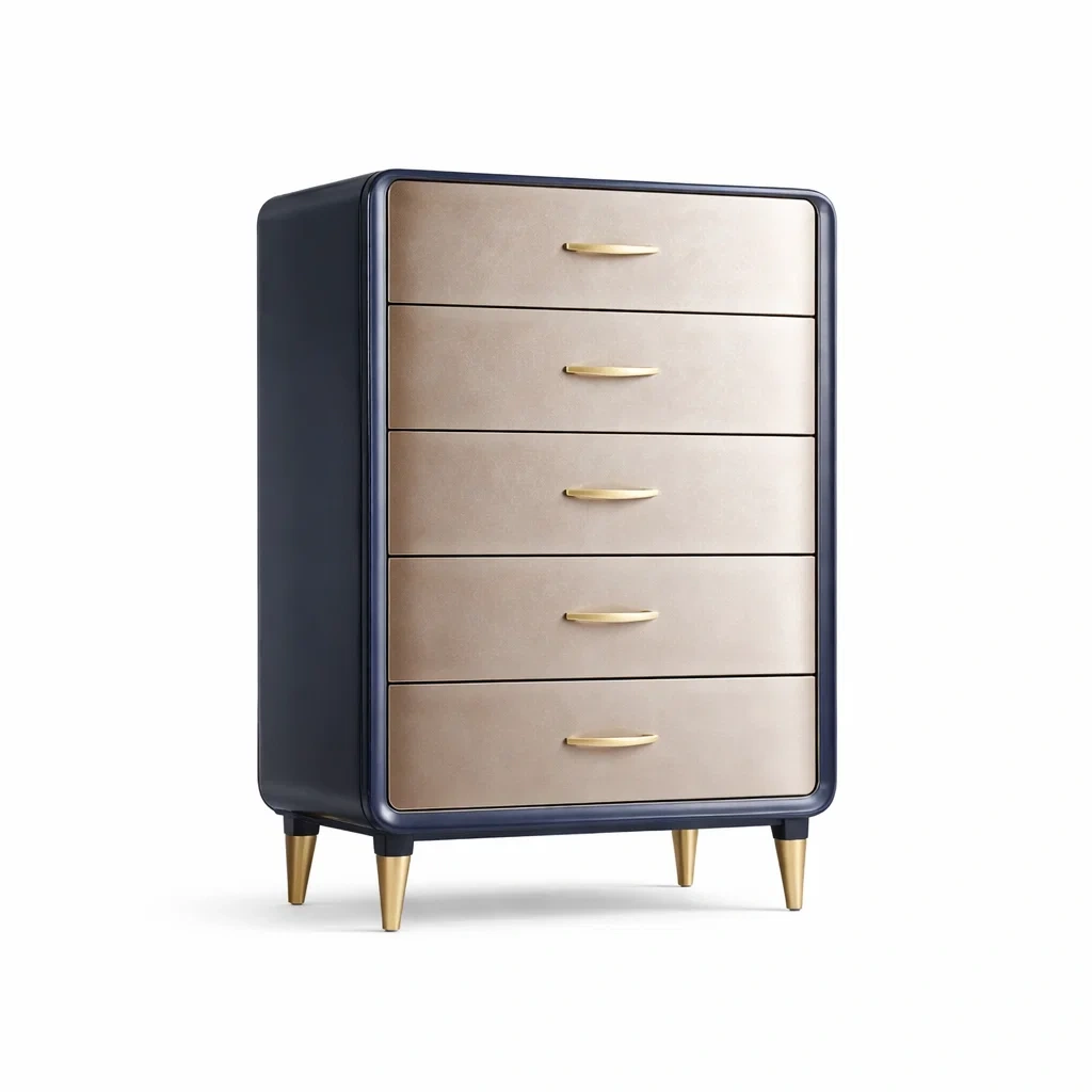 Cassettiera in Legno multistrato e Metallo a 5 Cassetti Beige/Blu, Altezza 120 cm-DREAMCOMFORTNOOK