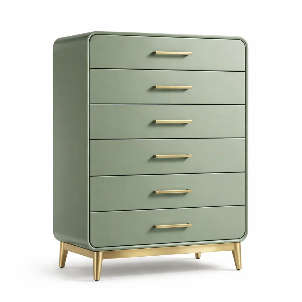 Cassettiera in MDF Verde con Gambe e Maniglie in Metallo Dorato-DREAMCOMFORTNOOK