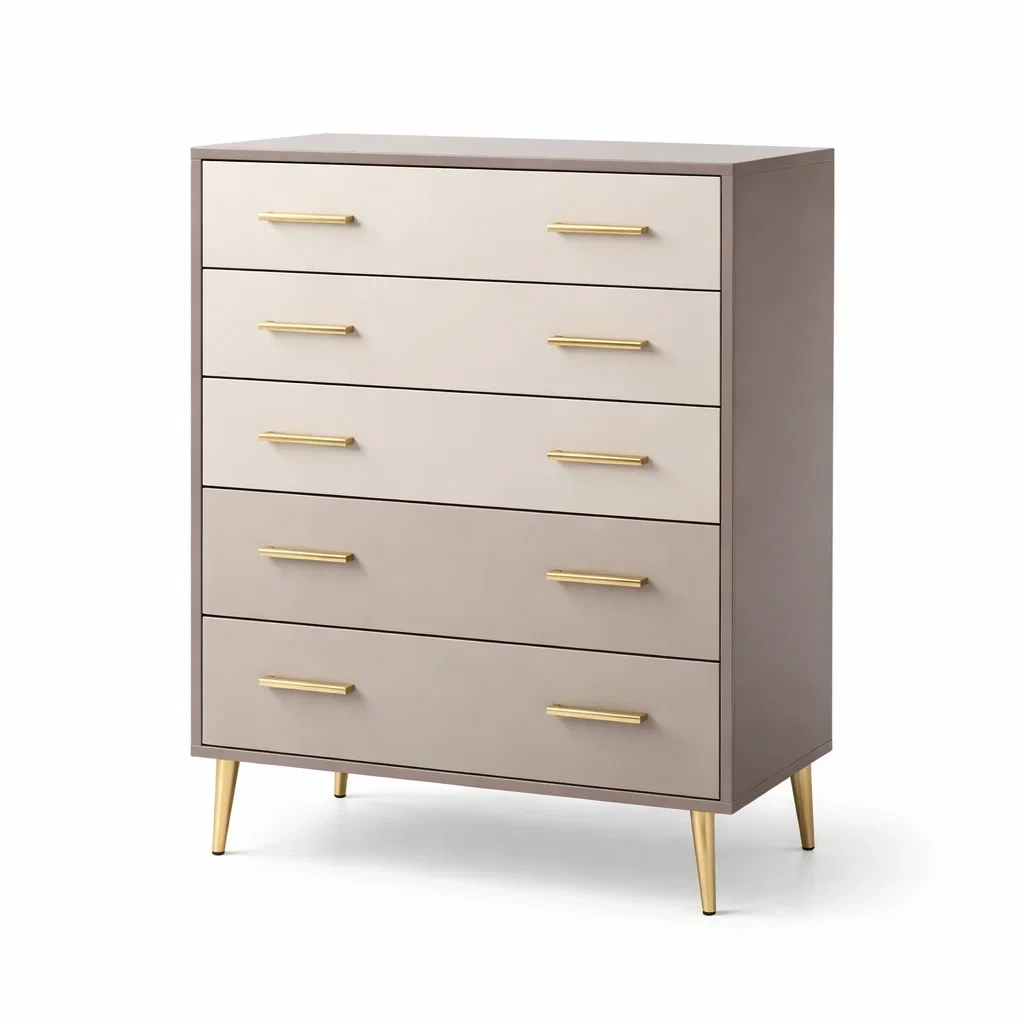 Cassettiera Alta a 5 Cassetti in MDF con Maniglie Dorate-DREAMCOMFORTNOOK