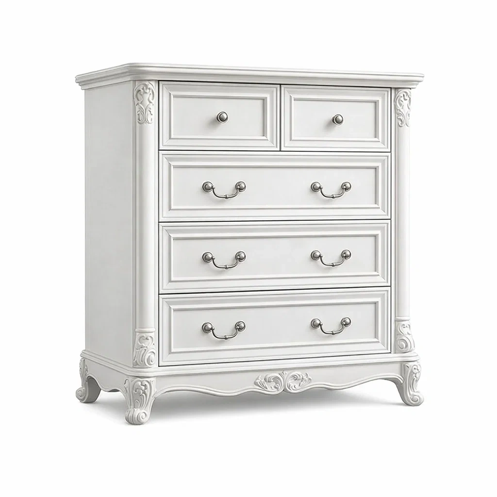Cassettiera in Legno con 5 Cassetti Bianco-DREAMCOMFORTNOOK