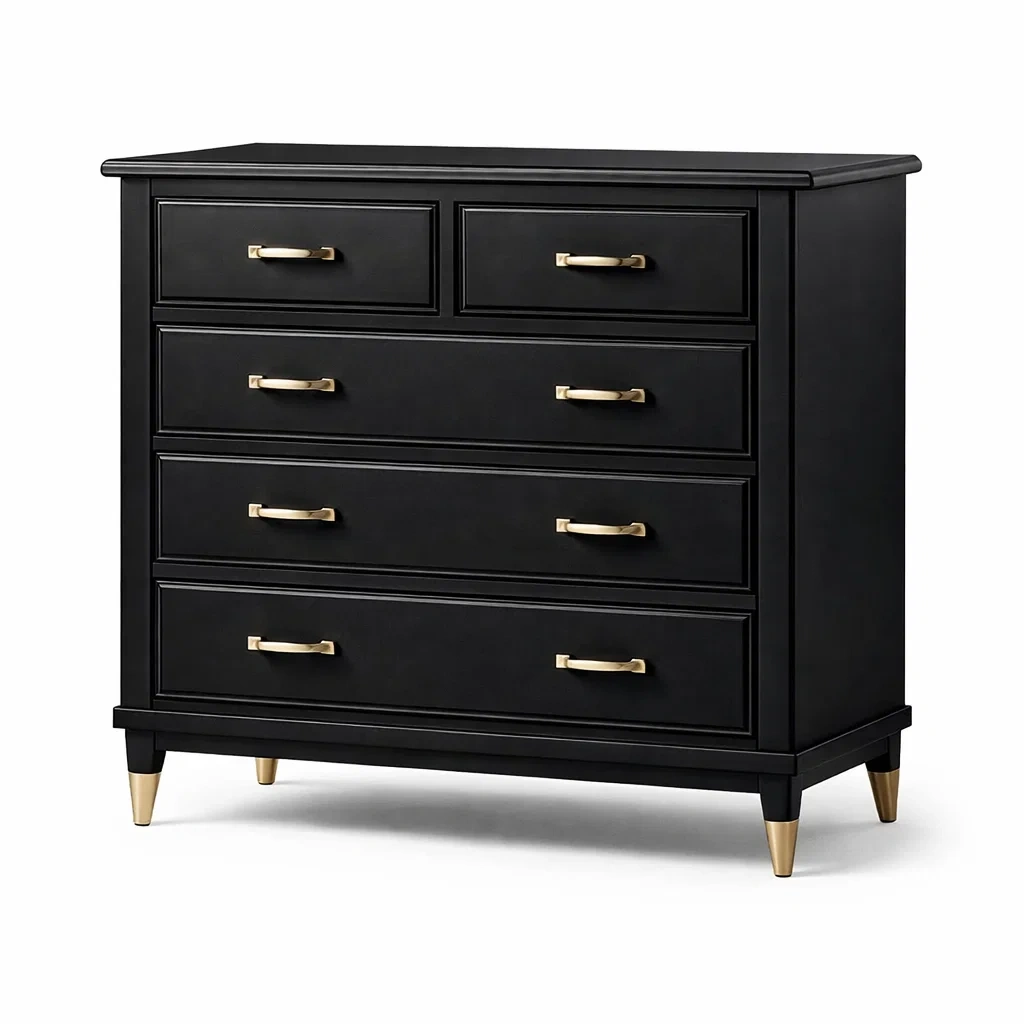 Cassettiera in legno nera con maniglie in metallo dorato-DREAMCOMFORTNOOK