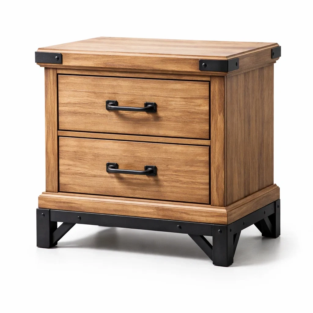 Comodino in Legno e Metallo con 2 Cassetti-DREAMCOMFORTNOOK