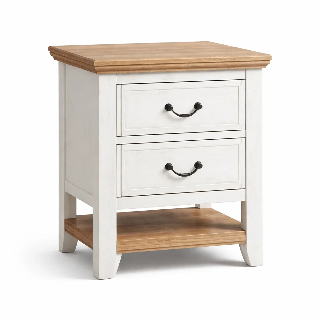 Comodino con 2 Cassetti in MDF e Legno di Quercia Bianco-DREAMCOMFORTNOOK