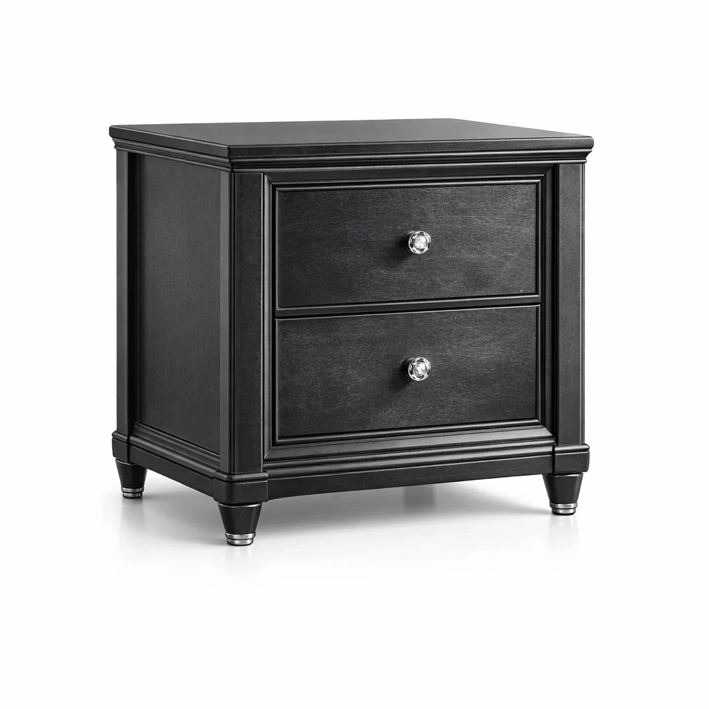 Comodino in Legno con Due Cassetti Nero-DREAMCOMFORTNOOK