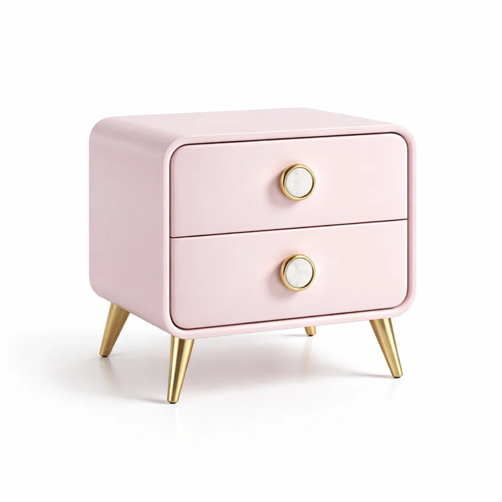 Comodino in Legno e Metallo con Due Cassetti Rosa-DREAMCOMFORTNOOK