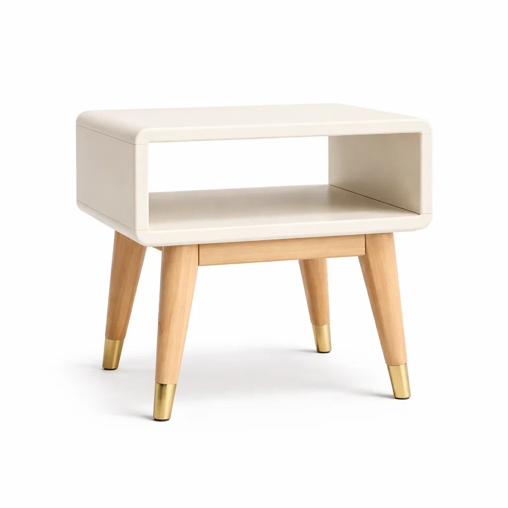Tavolino in MDF Bianco e Legno Massello con Dettagli in Metallo-DREAMCOMFORTNOOK