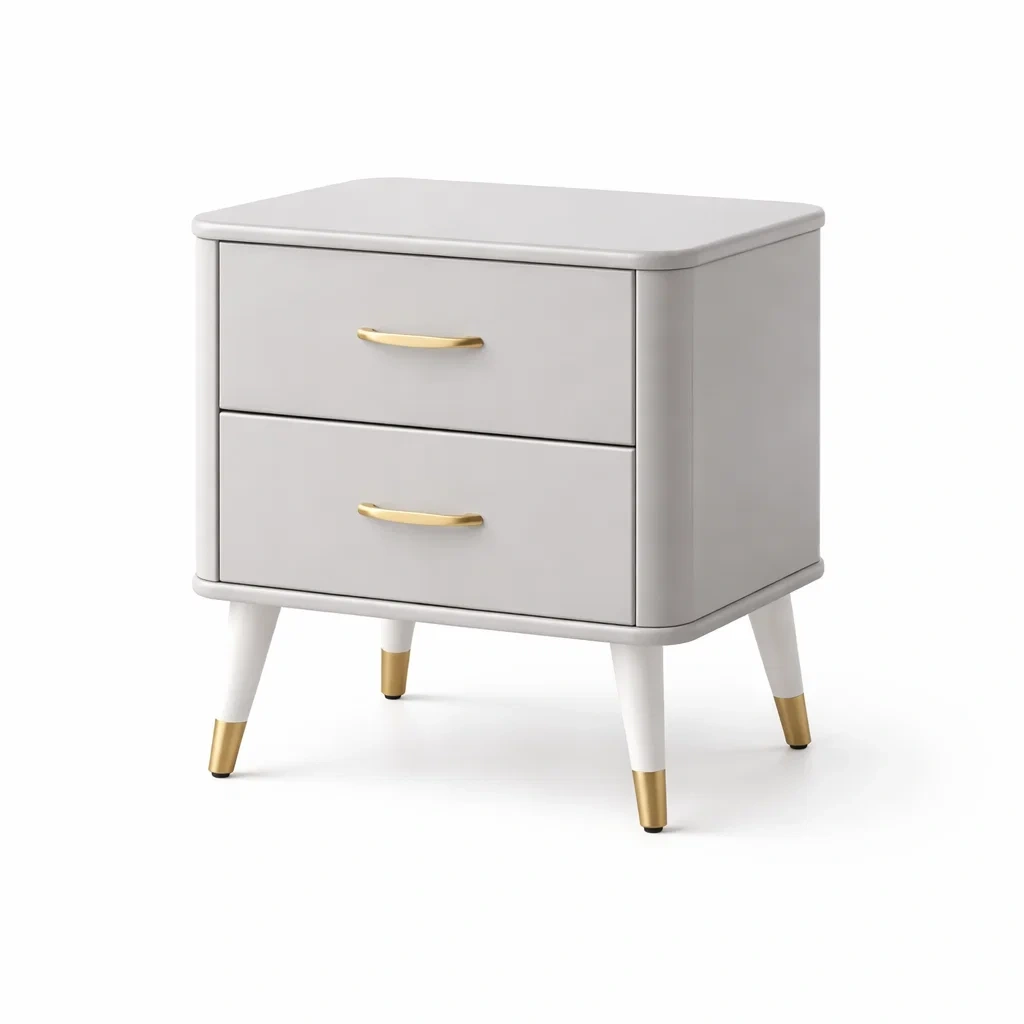 Comodino in MDF Grigio con Maniglie e Gambe in Metallo Dorato-DREAMCOMFORTNOOK