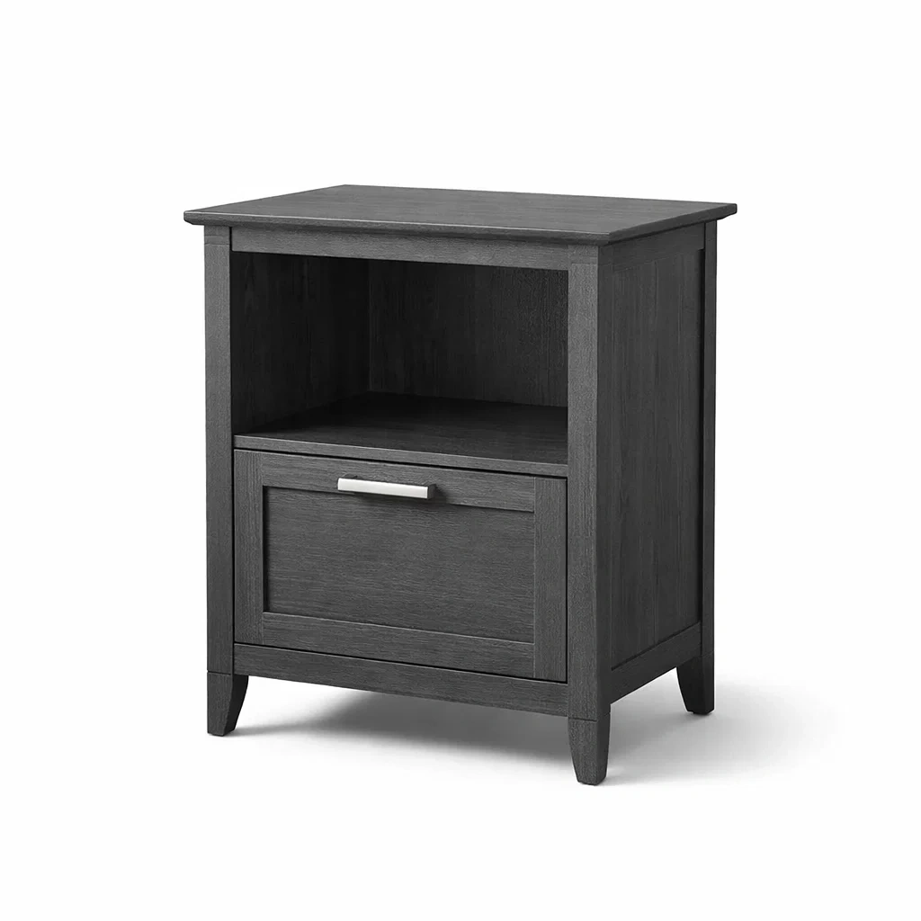 Comodino in legno con cassetto e ripiano grigio scuro-DREAMCOMFORTNOOK