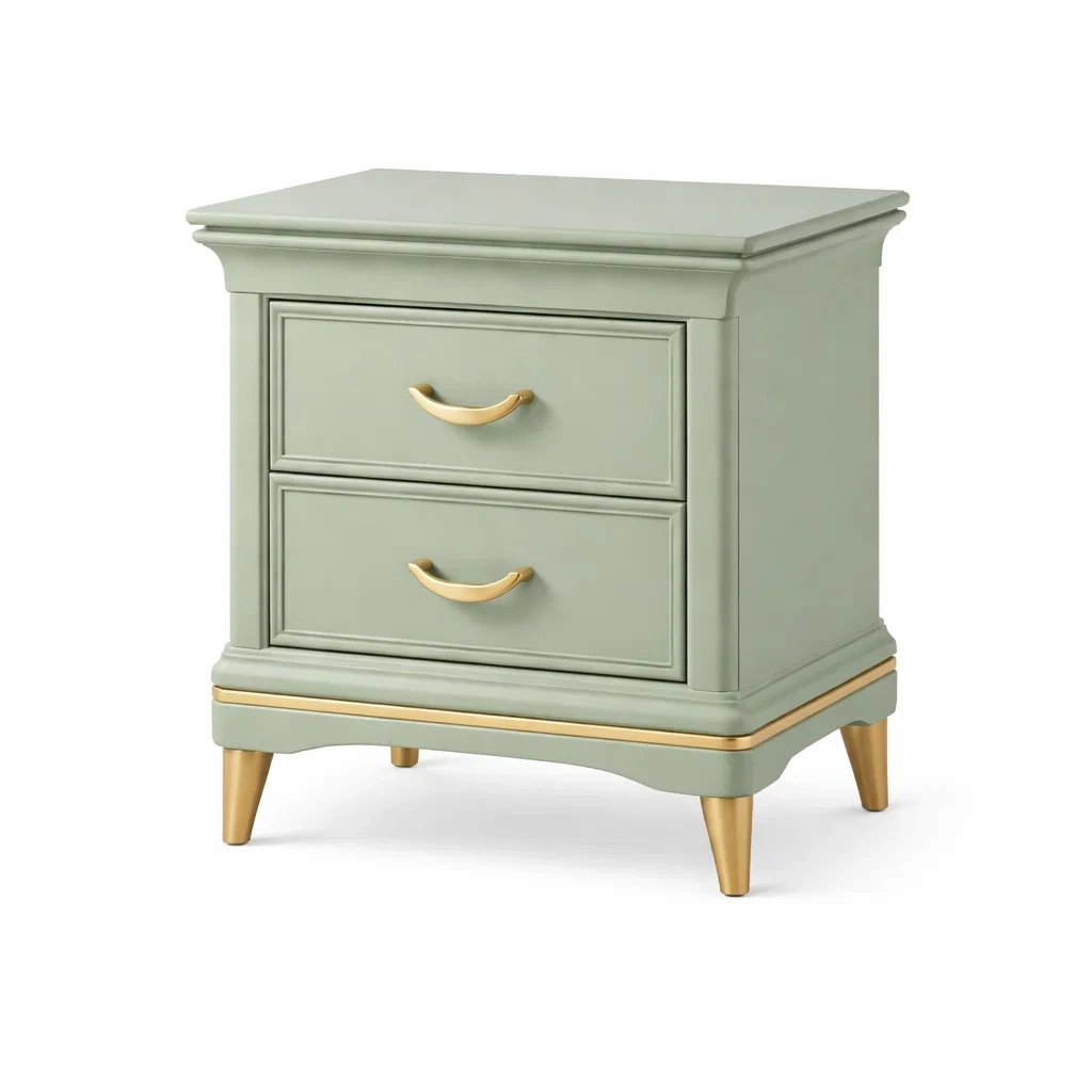 Comodino in Legno MDF Verde con Dettagli Oro-DREAMCOMFORTNOOK